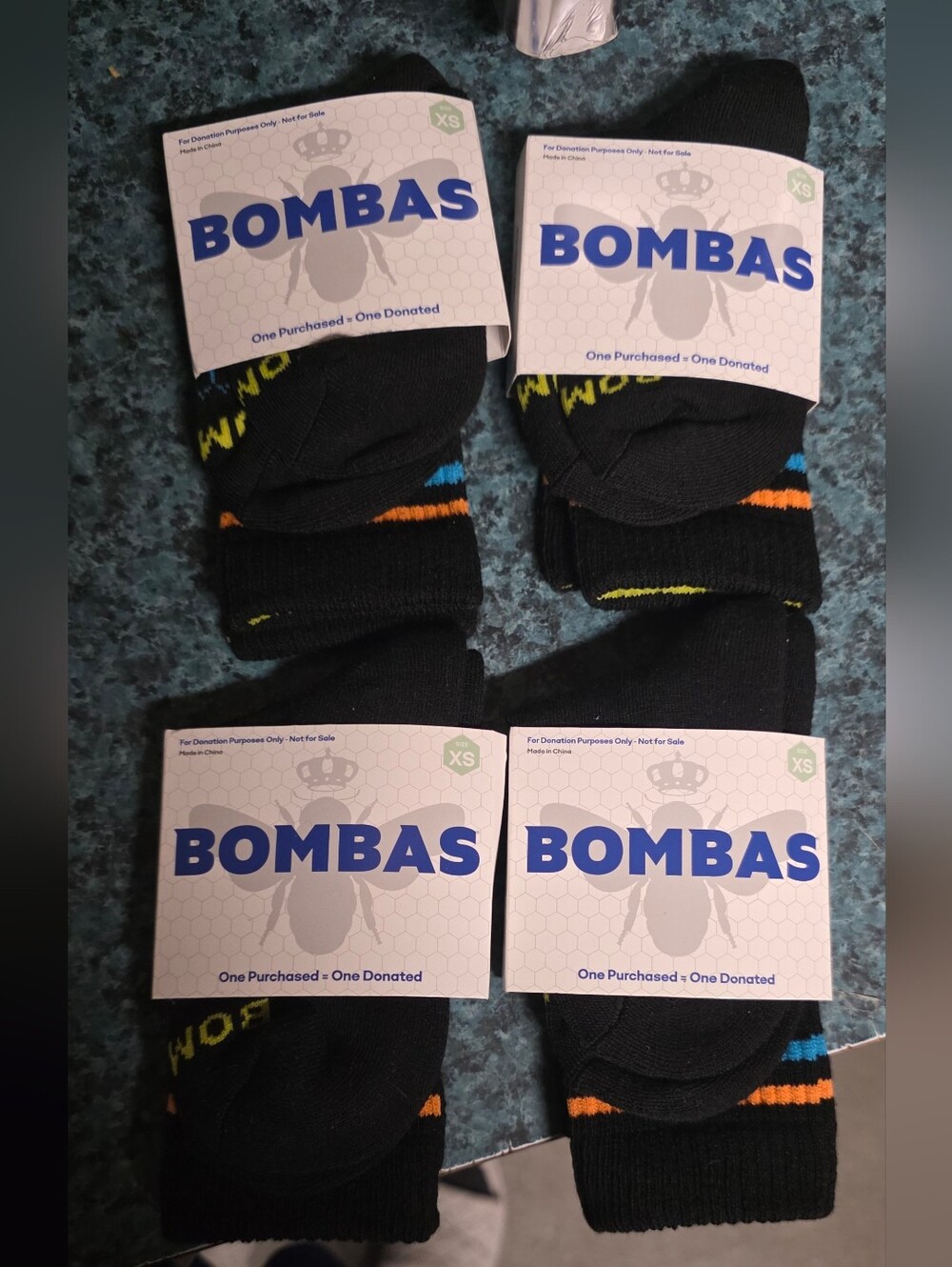 4 Pair Bombas Crew Sock Black Multi Color Honeycomb Arch Cushioned Knit Youth XS